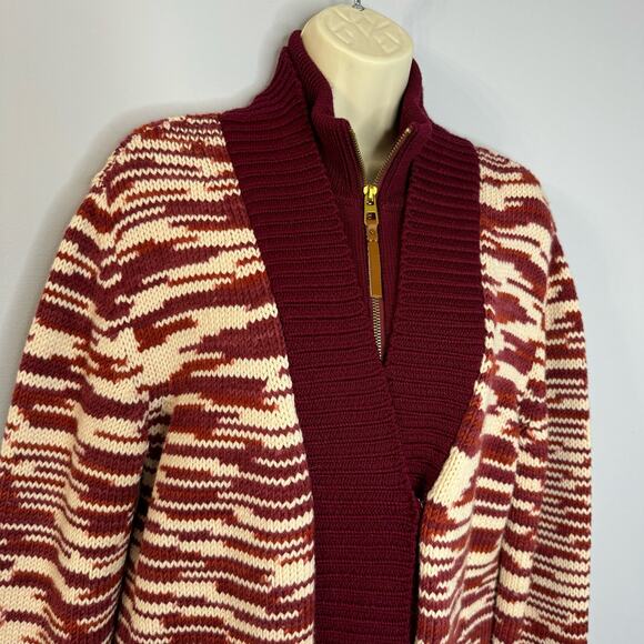 TORY BURCH Olivia Merino Wool Zip Front Cardigan Red Cordovan Women's M - Picture 3 of 16